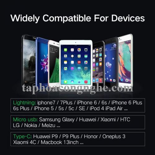 Ugreen 30460 0.5M màu Trắng Cáp sạc đa năng USB sang TypeC + Micro + Lightning US186 30030460